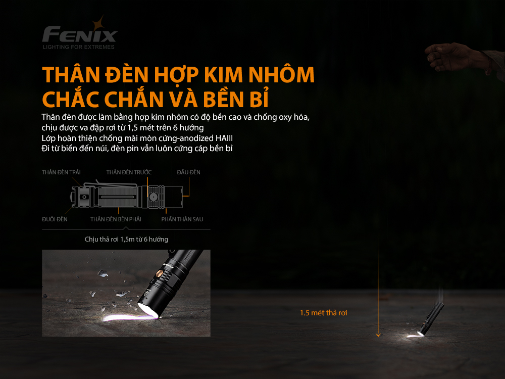 Đèn pin FENIX PD36R độ sáng 1600lm chiếu xa 283m sạc USB C pin 21700 5000mAh kèm theo