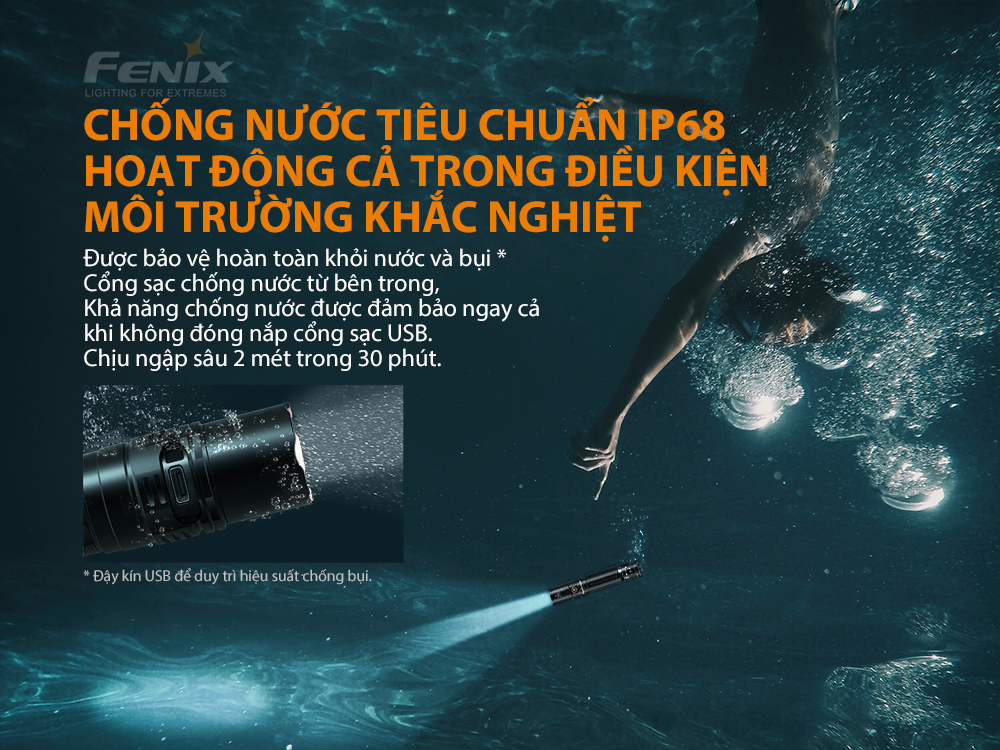 Đèn pin FENIX PD36R độ sáng 1600lm chiếu xa 283m sạc USB C pin 21700 5000mAh kèm theo