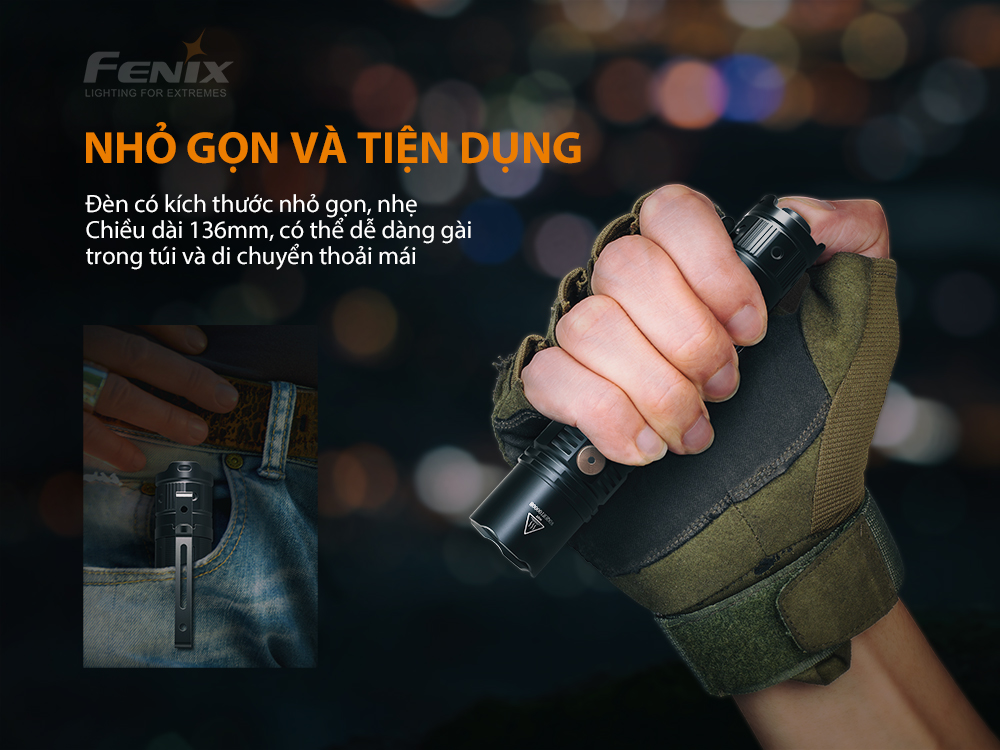 Đèn pin FENIX PD36R độ sáng 1600lm chiếu xa 283m sạc USB C pin 21700 5000mAh kèm theo