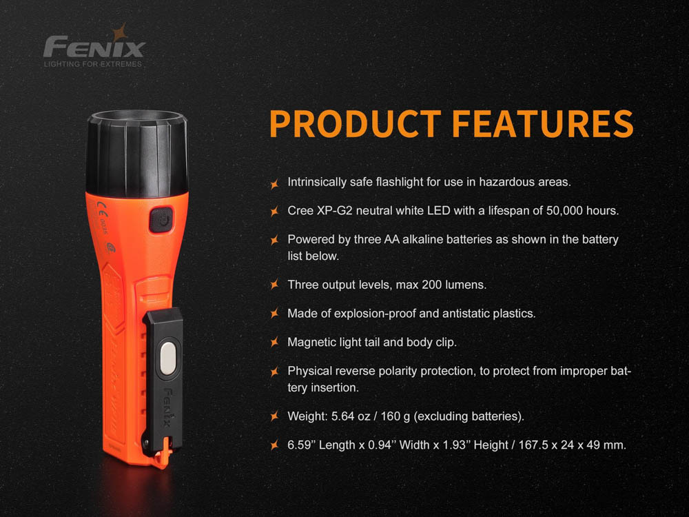 Đèn pin chống cháy nổ FENIX WF11E, độ sáng 200 lumen chiếu xa 185m Đèn pin chống cháy nổ FENIX WF11E, độ sáng 200 lumen chiếu xa 185m