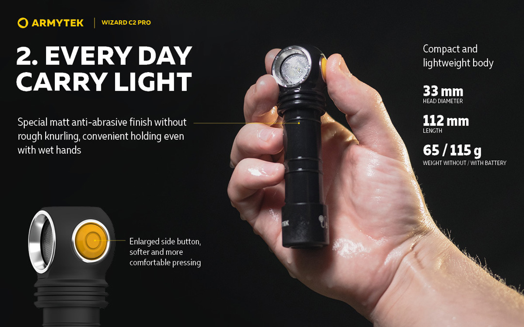 Đèn pin đội đầu ARMYTEK WIZARD C2 PRO nhiệt màu 4500K sáng 2330 lumen chiếu xa 129m sạc nam châm đuôi pin 18650 3500mAh (kèm theo)