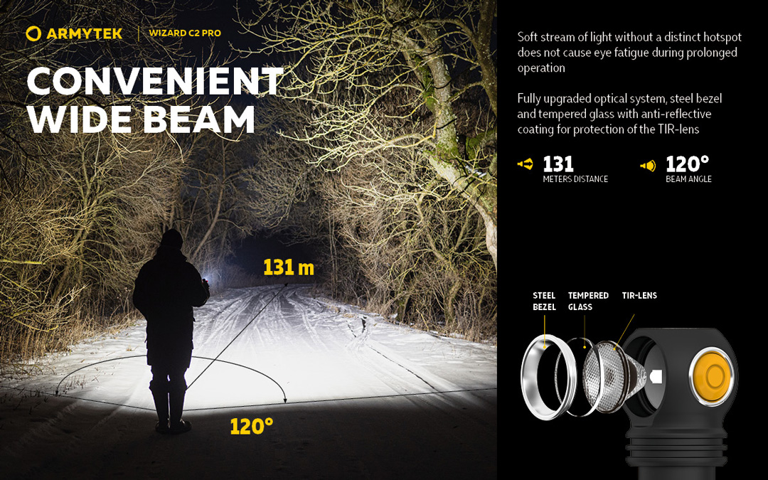 Đèn pin đội đầu ARMYTEK WIZARD C2 PRO nhiệt màu 6500K sáng 2500 lumen chiếu xa 131m sạc nam châm đuôi pin 18650 3500mAh (kèm theo)