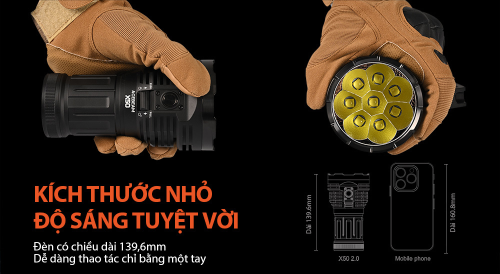 Đèn pin ACEBEAM X50 V2 độ sáng 45.000 lumen chiếu xa 871m nhiệt màu 6500K