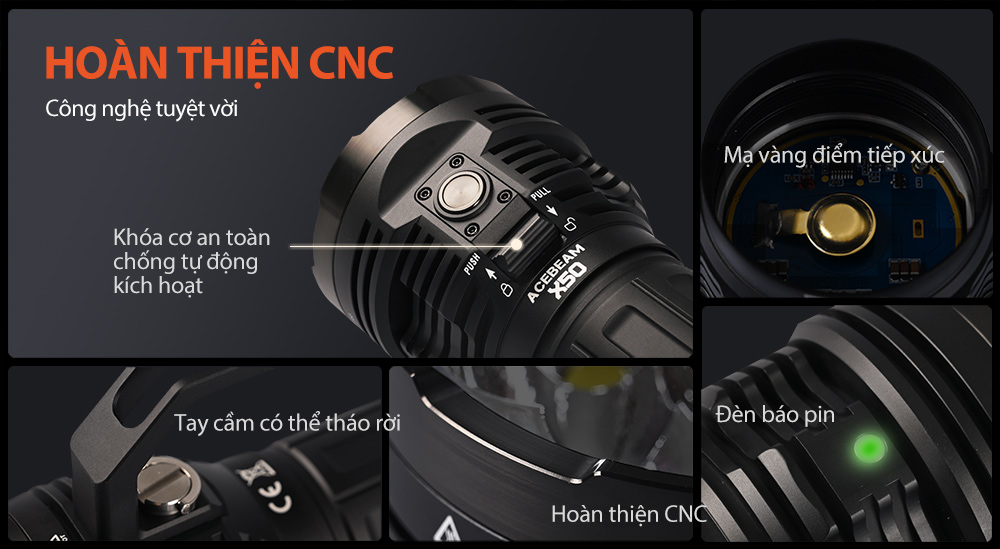 Đèn pin ACEBEAM X50 V2 độ sáng 45.000 lumen chiếu xa 871m nhiệt màu 6500K
