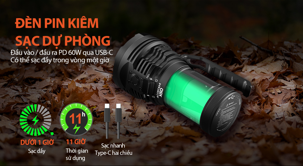 Đèn pin ACEBEAM X50 V2 độ sáng 45.000 lumen chiếu xa 871m nhiệt màu 6500K