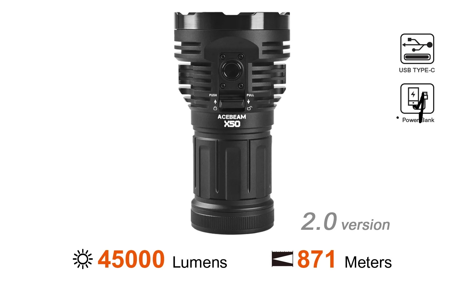 Đèn pin ACEBEAM X50 V2 độ sáng 45.000 lumen chiếu xa 871m nhiệt màu 6500K