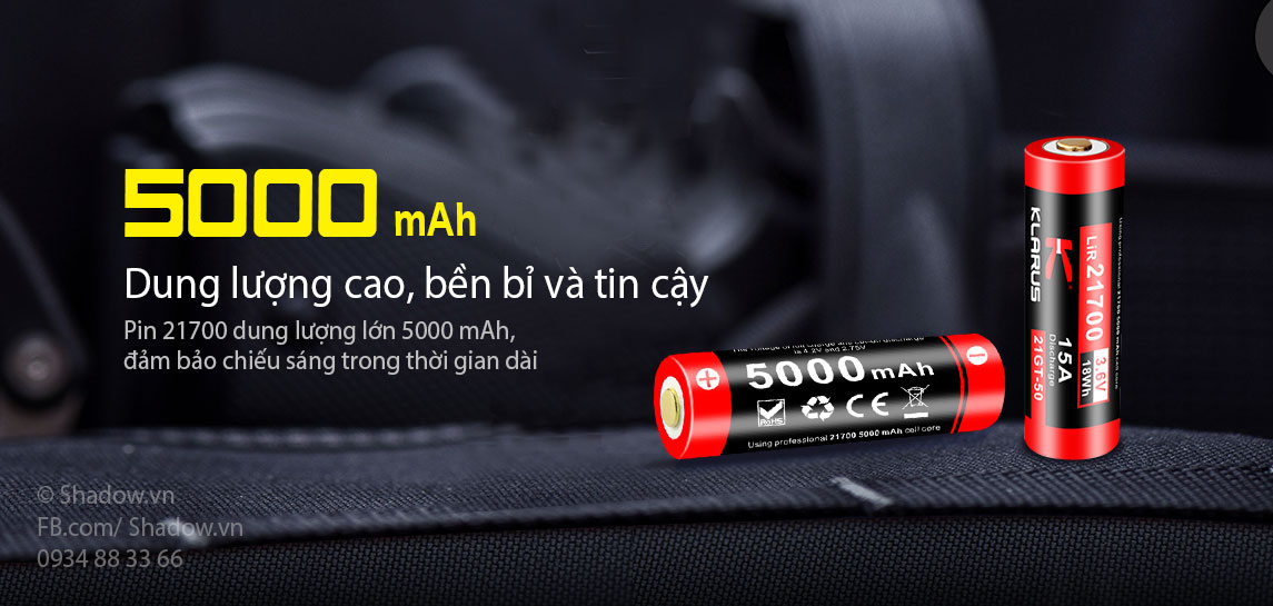 XT21X sử dụng pin 21700 dung lượng cao 5000mah