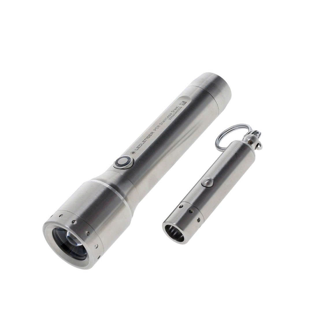 Đèn pin Ledlenser P5R & Đèn móc khoá V8 Stainless Steel bản thép (Phiên bản giới hạn)