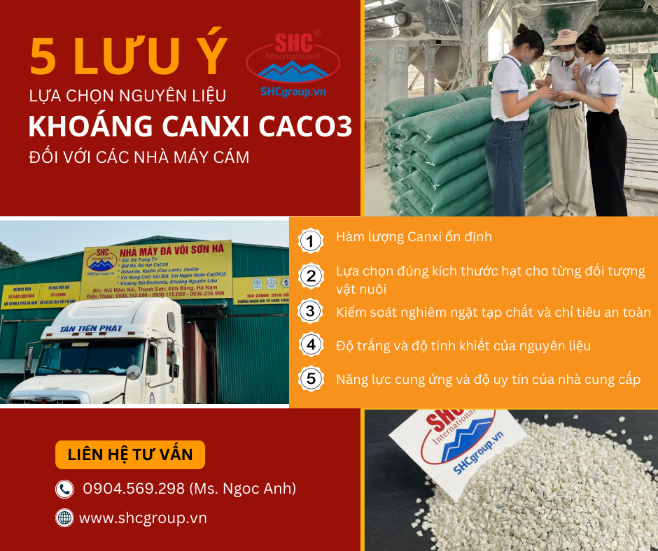 5 LƯU Ý KHI CHỌN NGUYÊN LIỆU KHOÁNG CANXI CACO3 CHO CÁC NHÀ MÁY SẢN XUẤT THỨC ĂN CHĂN NUÔI