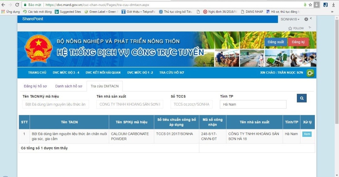giấy phép lưu hành bột đá cho ngành TACN