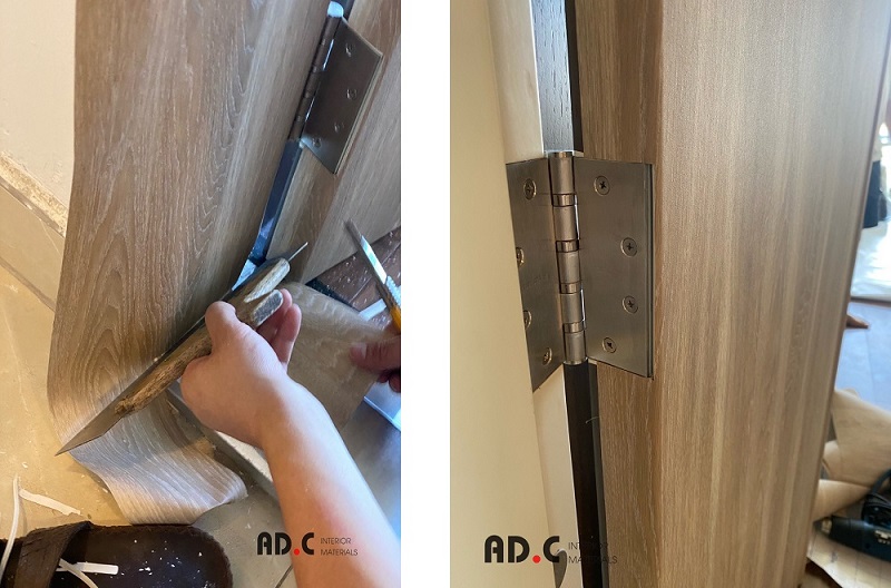 Hình ảnh thi công thực tế Film PVC Reatec Nhật Bản dán cửa