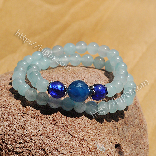 VTD 707 - Chuỗi mala jade xanh phối hạt lưu ly