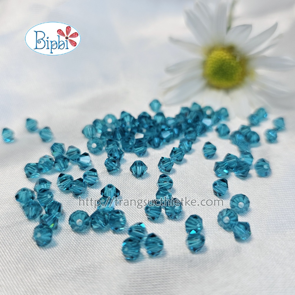 Pha lê Tiệp 4mm màu xanh ngọc đậm (blue zircon)