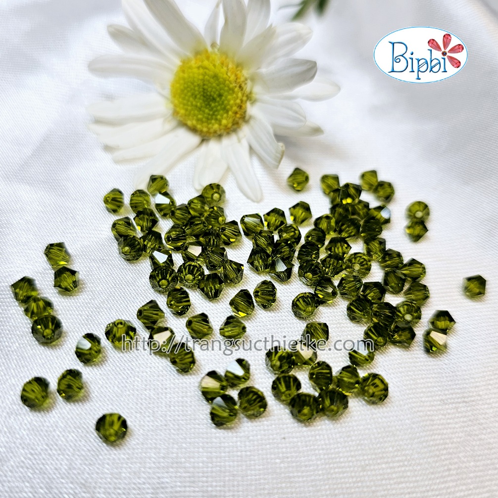 Pha lê Tiệp 4mm màu xanh rêu (olivine)