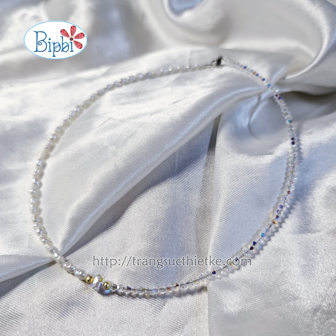 Vòng cổ ngọc trai mix pha lê