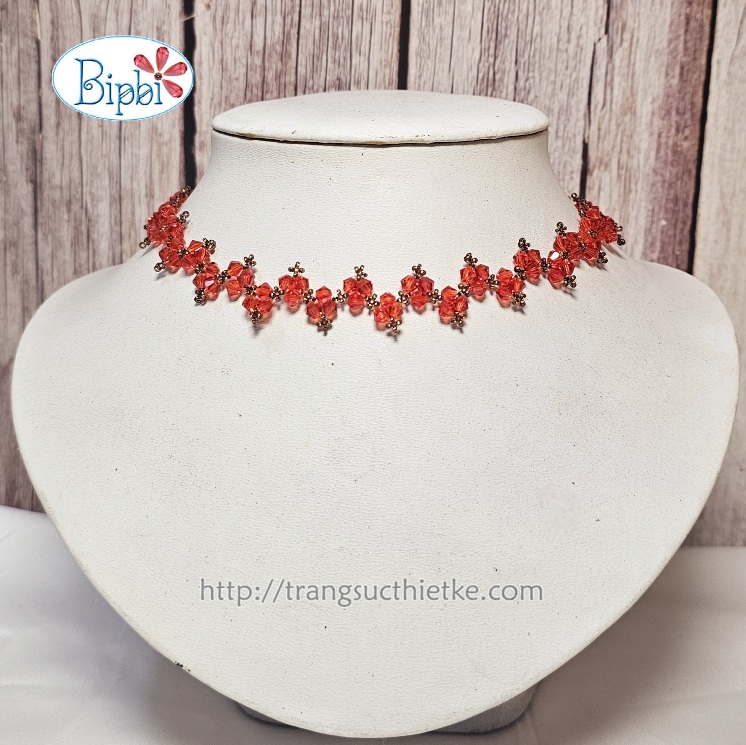 Vòng cổ pha lê chocker Preciosa đỏ