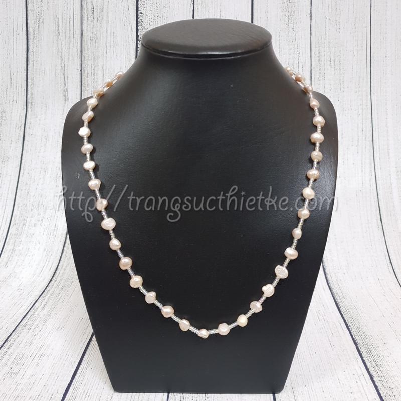 Vòng cổ ngọc trai thô mix cườm Nhật