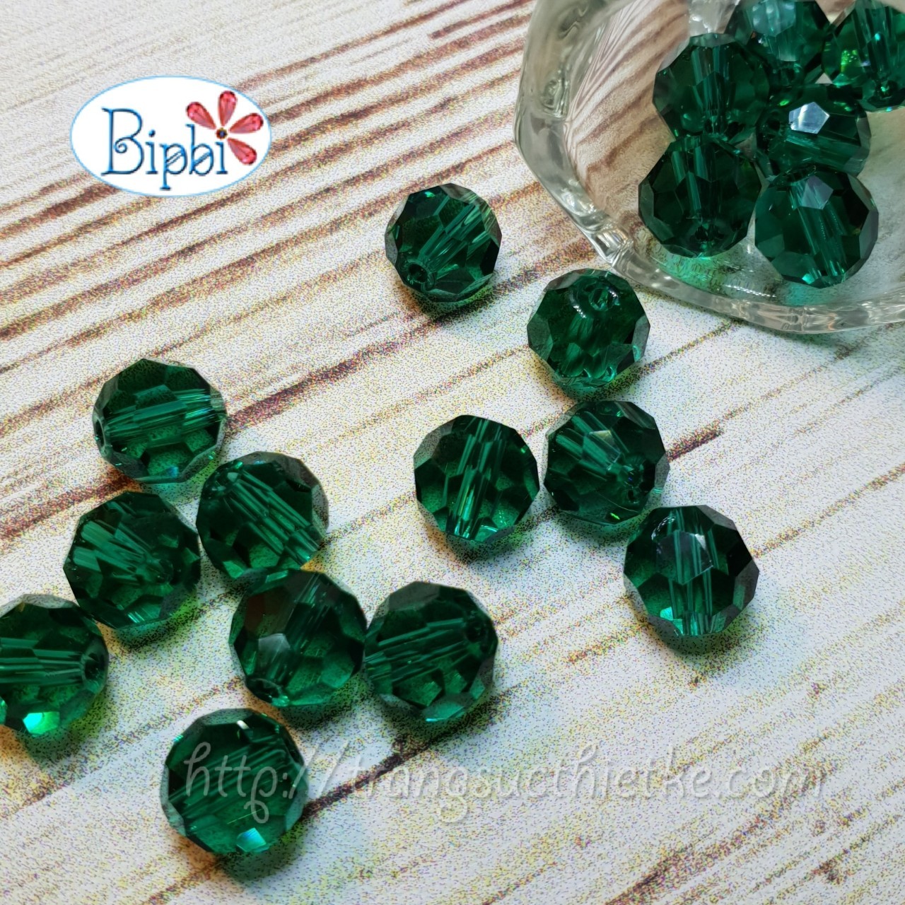 Pha lê Tiệp 8mm màu xanh emerald