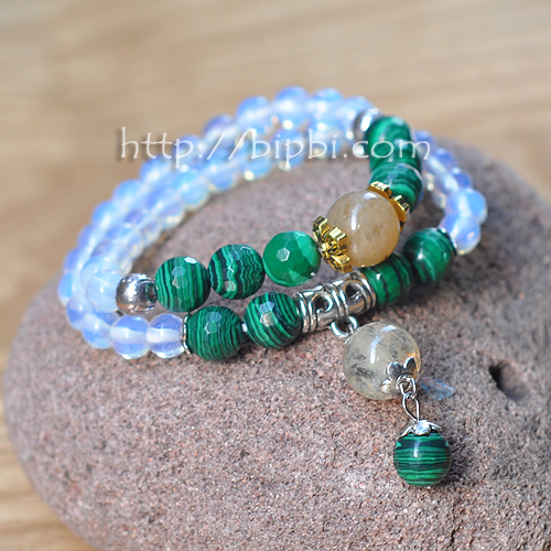 VTD 671 - Chuỗi mala đá opal phối malachite