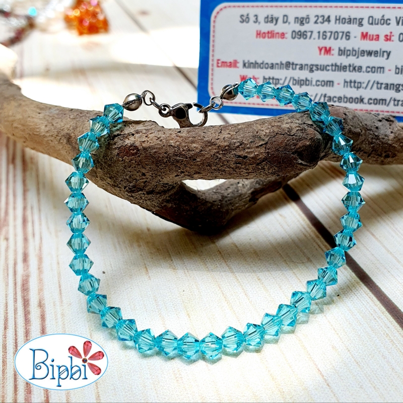 Vòng tay pha lê đơn xanh light turquoise