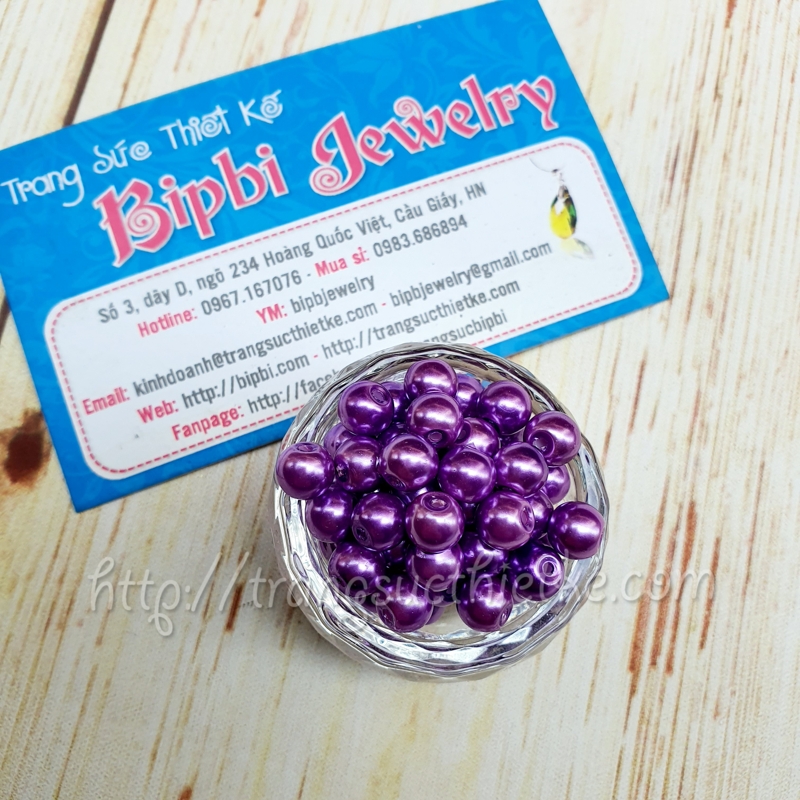 Ngọc trai thủy tinh 8mm tím