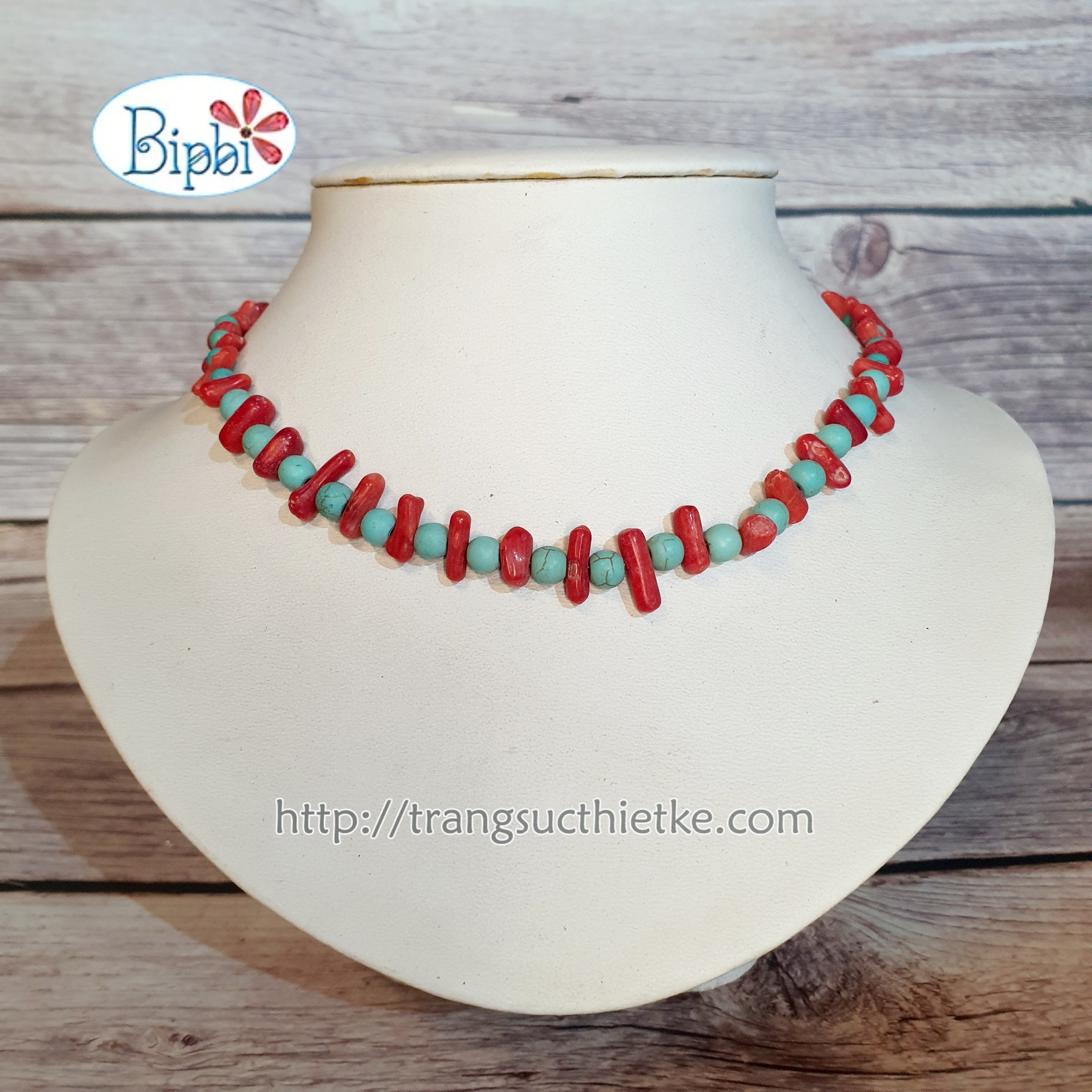 VCD 180 - Vòng cổ san hô phối đá turquoise
