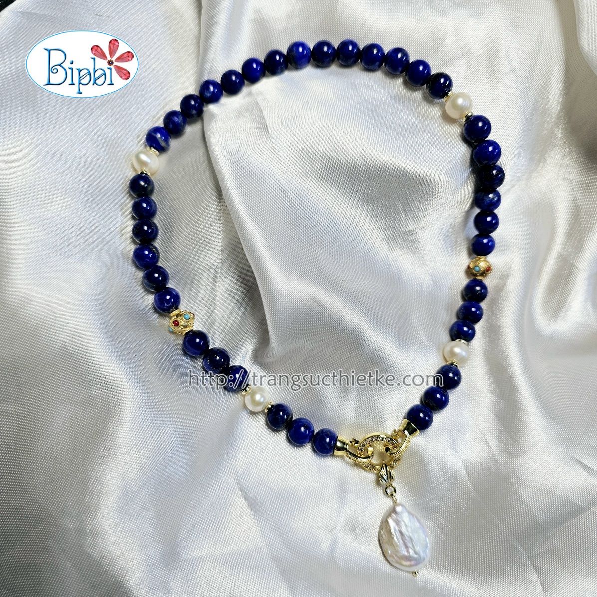 Vòng cổ lapis phối ngọc trai