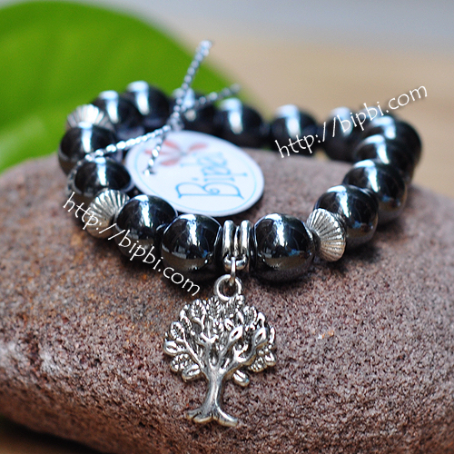 VTD 638 - Vòng tay đá hematite charm cây