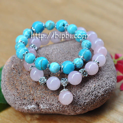 VTD 603 - Set vòng tay turquoise - thạch anh hồng