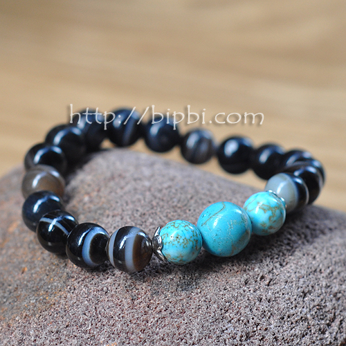 VTD 699 - Vòng tay đá mã não đen phối turquoise