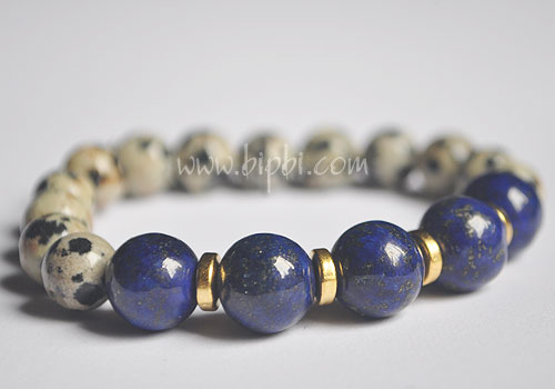 VTD 317 - Vòng tay đá da báo và lapis lazuli