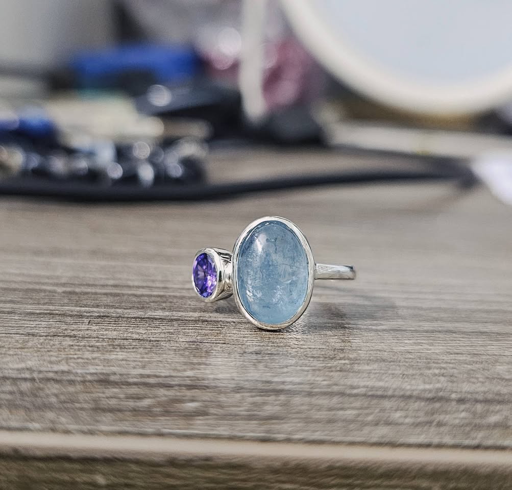 Nhẫn bạc nữ đá aquamarine