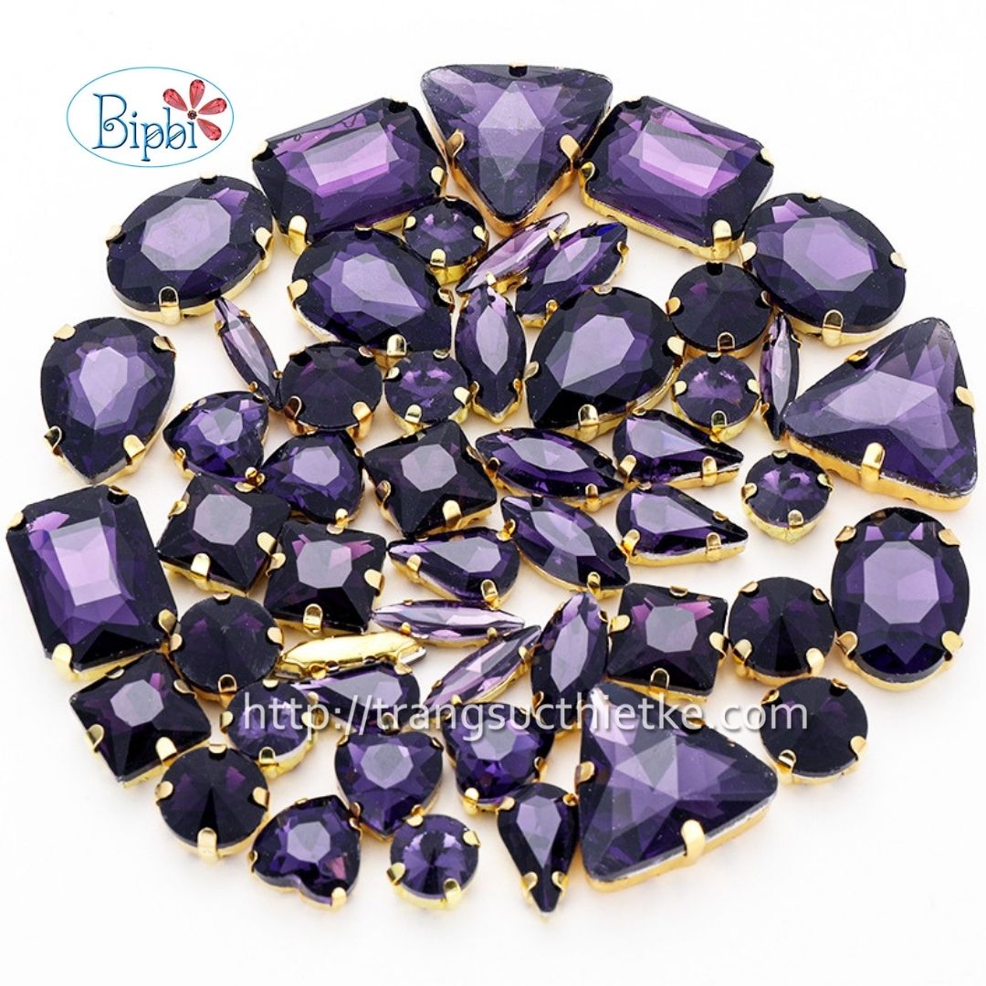 Đá có đế đính kết màu tím khói trong