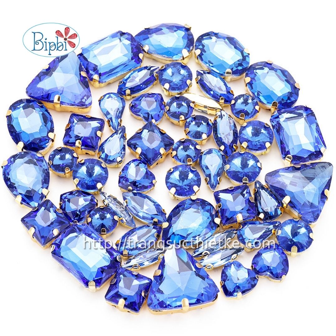 Đá có đế đính kết màu xanh light sapphire trong