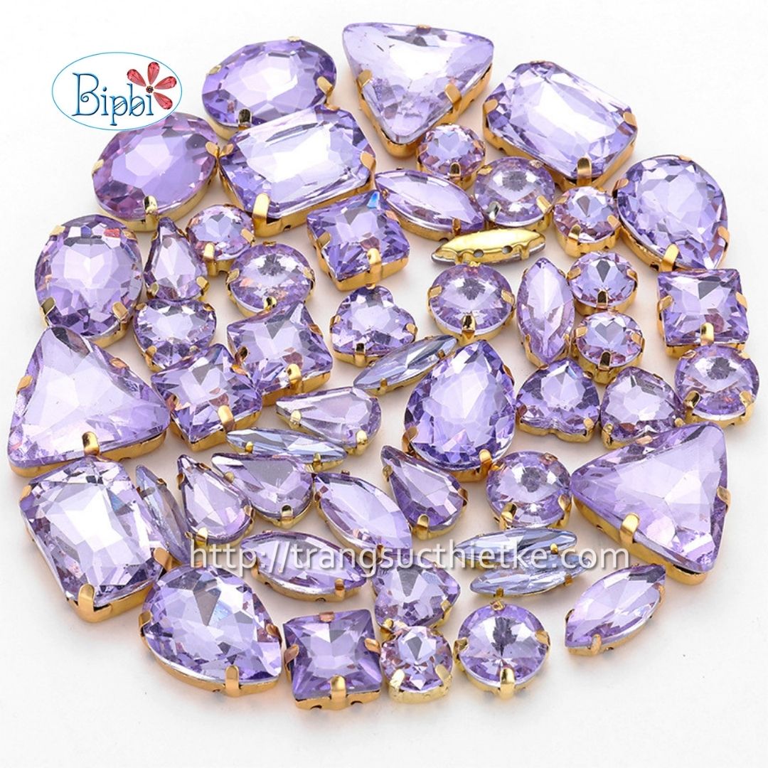 Đá có đế đính kết màu tím trong