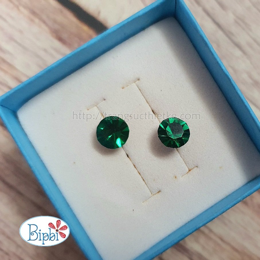 Khuyên tai nụ Preciosa 4mm xanh emerald