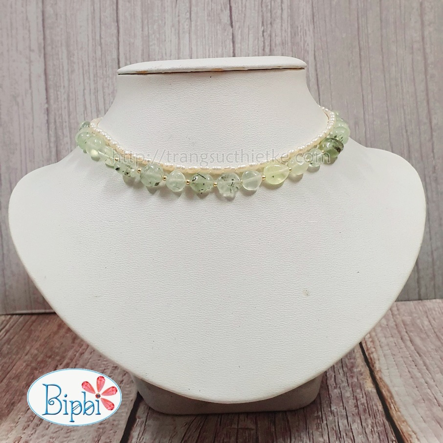 Vòng cổ ngọc trai phối đá prehnite