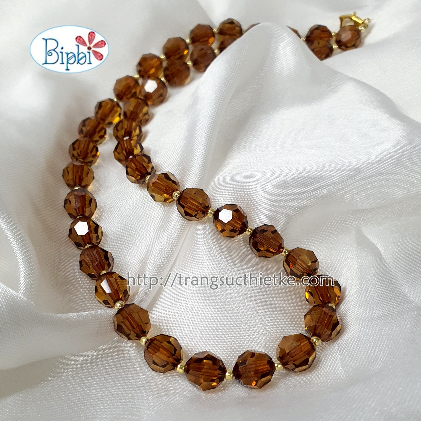 Vòng cổ pha lê Swarovski màu hổ phách tròn