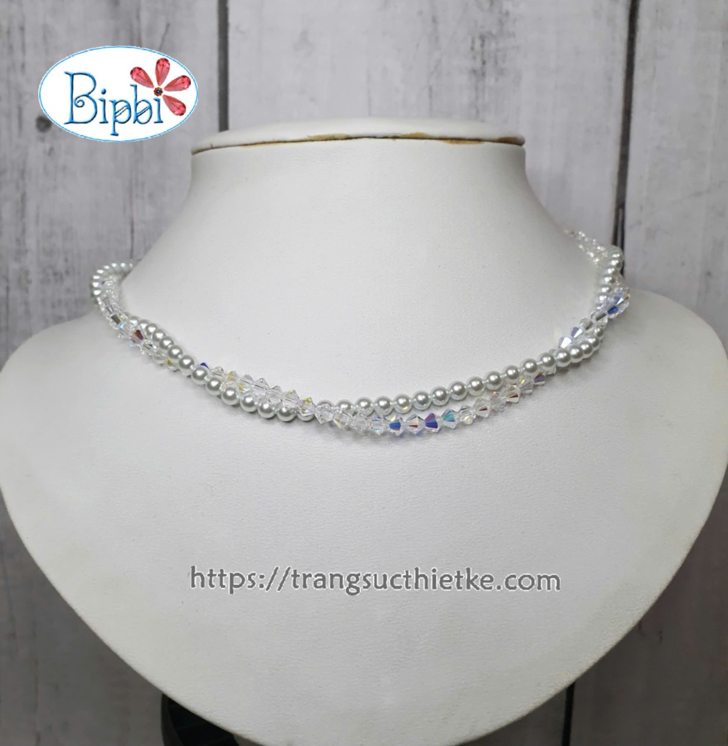 Vòng cổ pha lê Swarovski dây đôi
