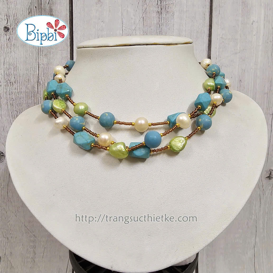 Vòng cổ ngọc trai phối turquoise