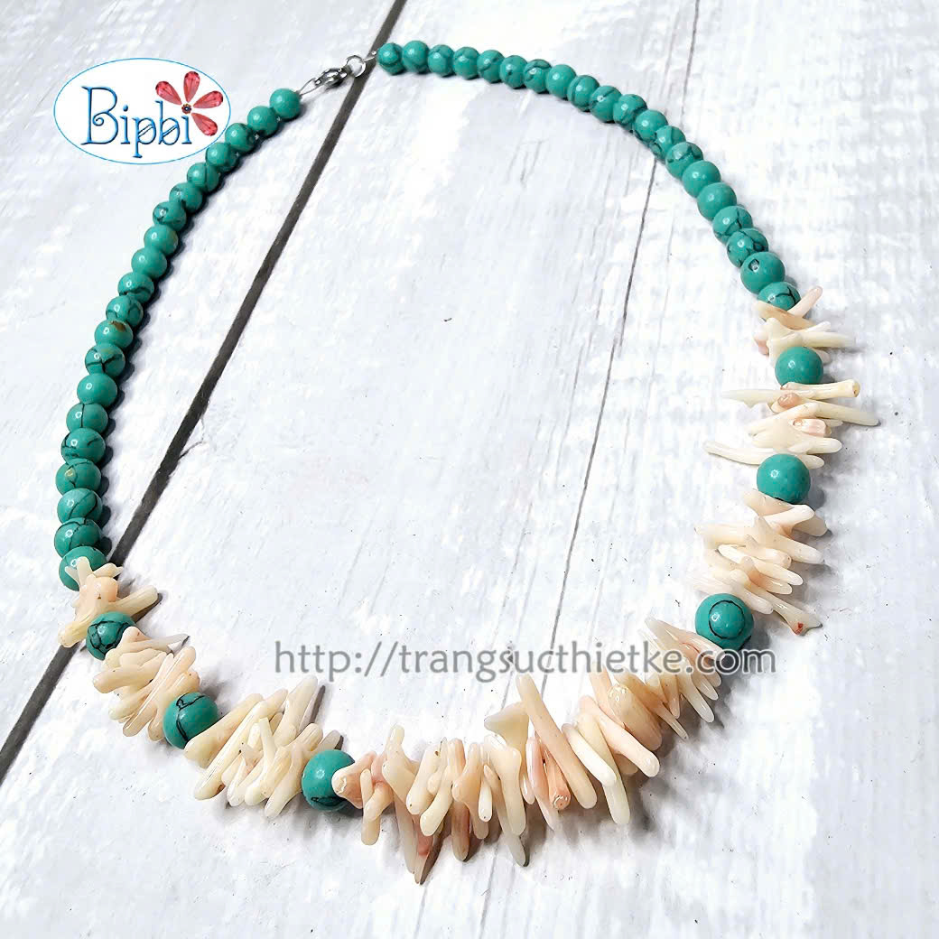 Vòng cổ đá turquoise phối san hô