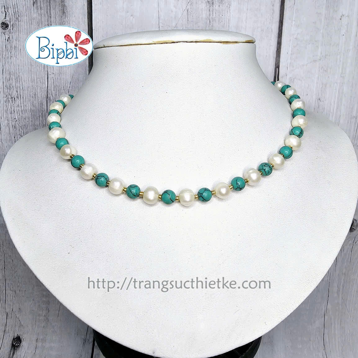 Vòng cổ ngọc trai mix turquoise