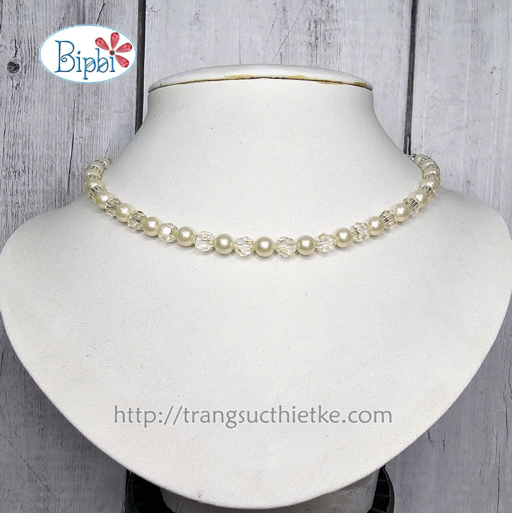 Vòng cổ pha lê mix ngọc trai