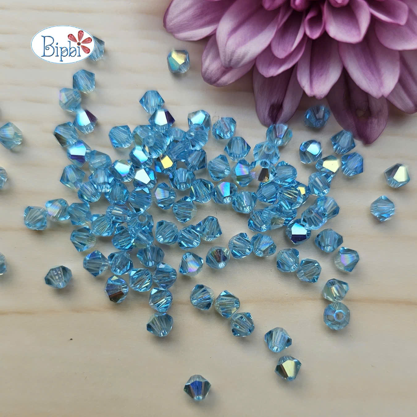 Pha lê Preciosa 4mm màu xanh dương xà cừ (aquamarine AB)