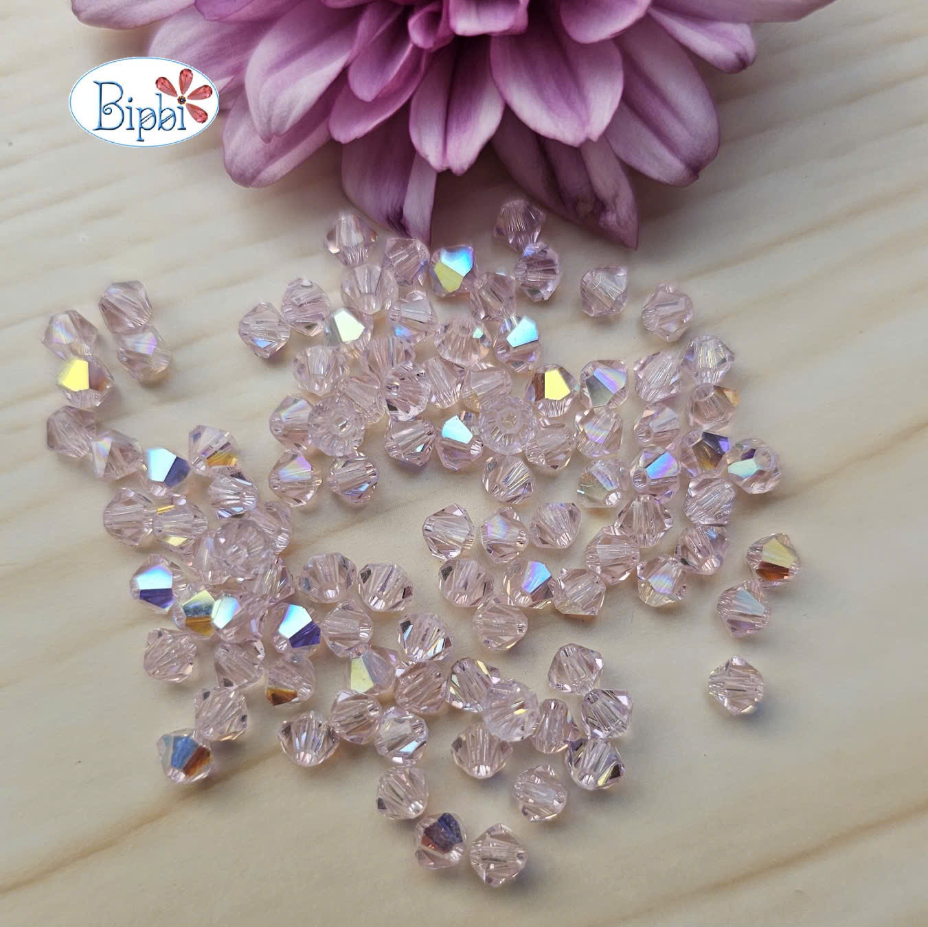 Pha lê Preciosa 4mm màu hồng phấn xà cừ (rosaline AB)