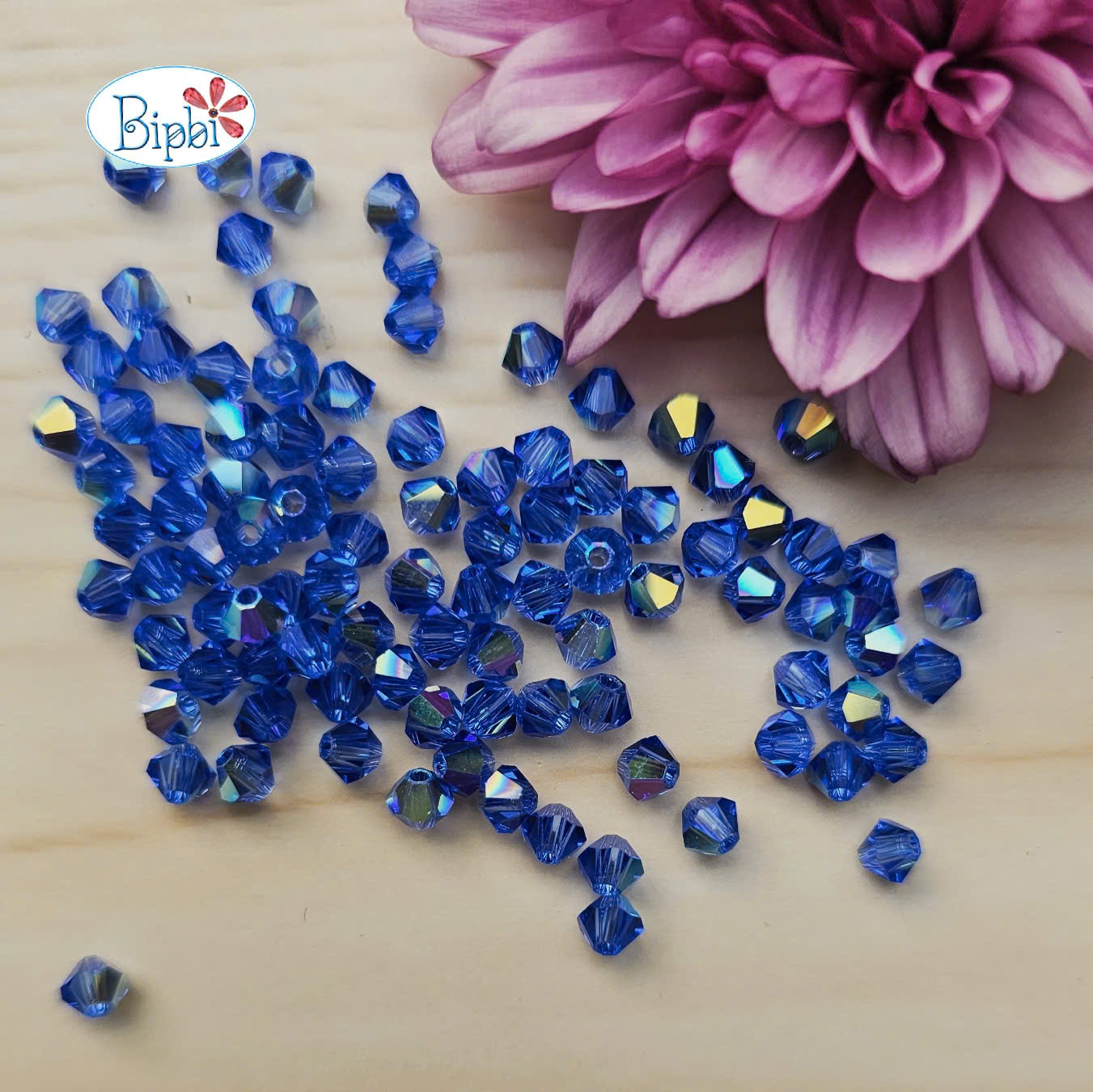 Pha lê Preciosa 4mm màu xanh sapphire xà cừ (sapphire AB)