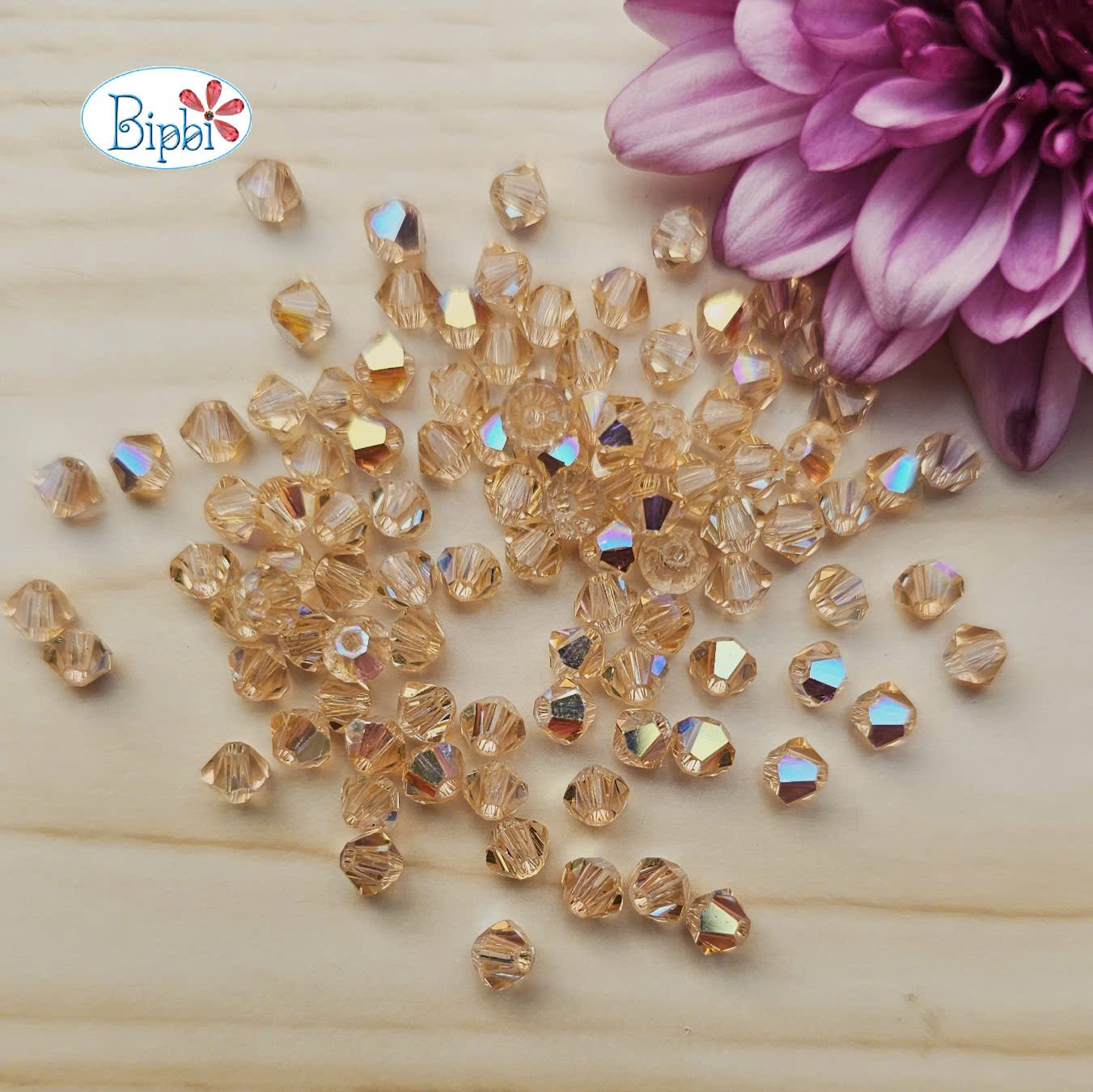Pha lê Preciosa 4mm hồng đào xà cừ (light peach AB)