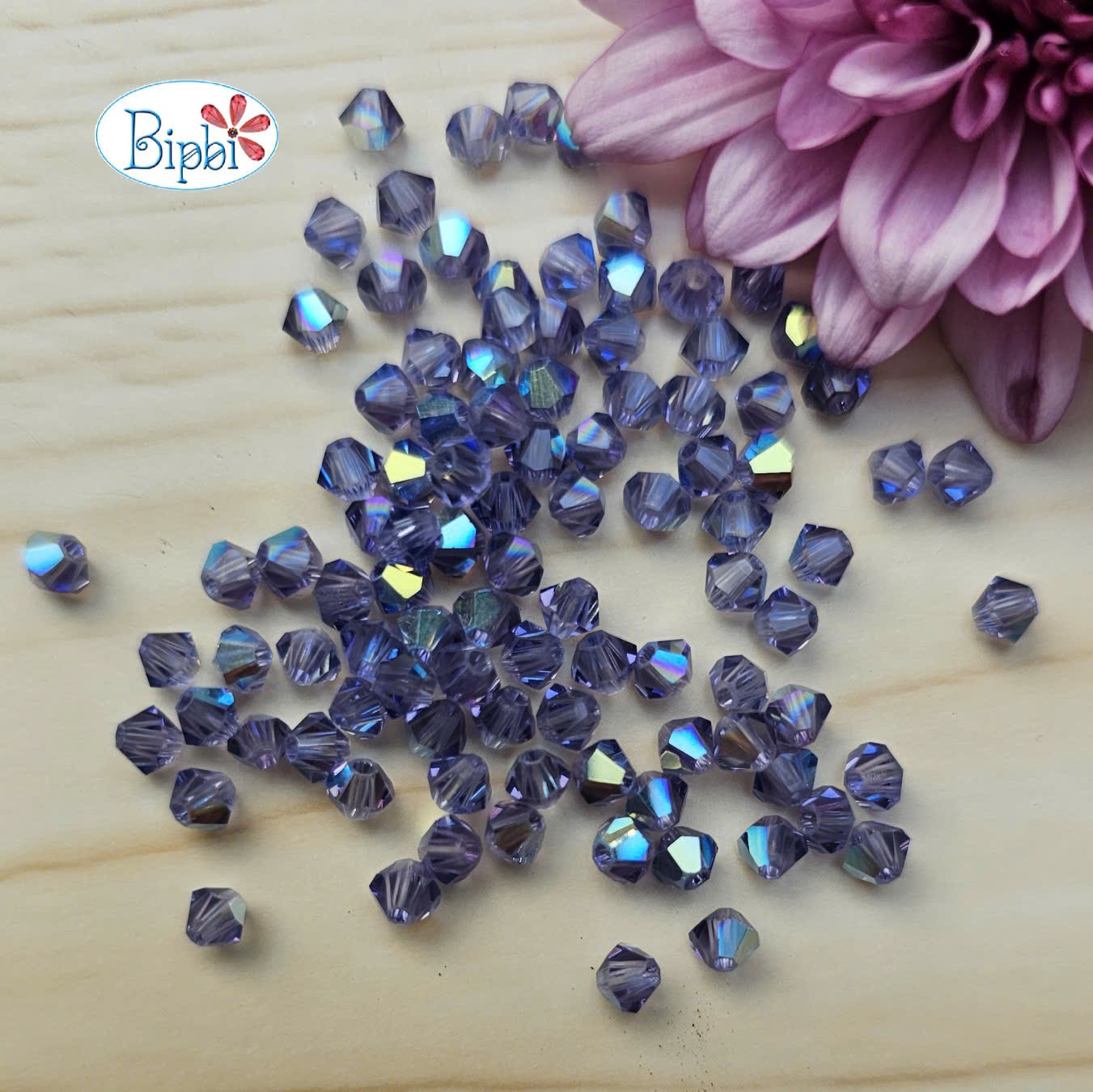 Pha lê Preciosa 4mm tím hoa cà xà cừ (tanzanite AB)