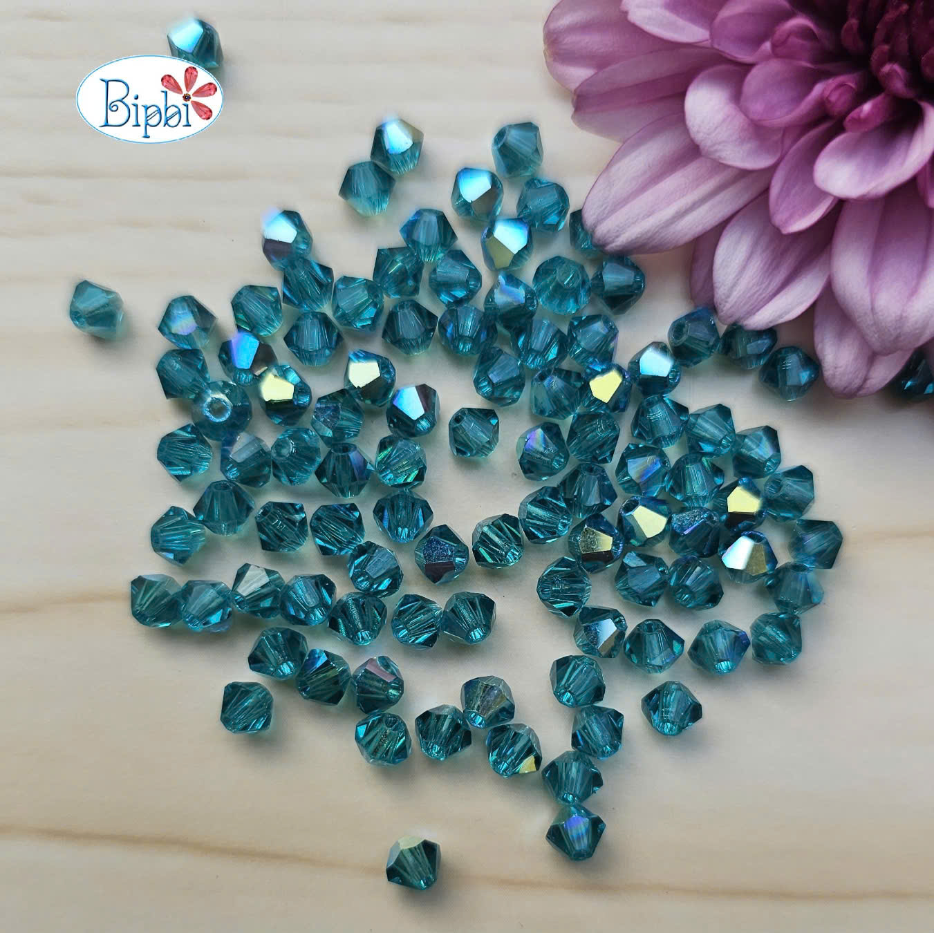 Pha lê Preciosa 4mm xanh ngọc xà cừ (blue zircon AB)