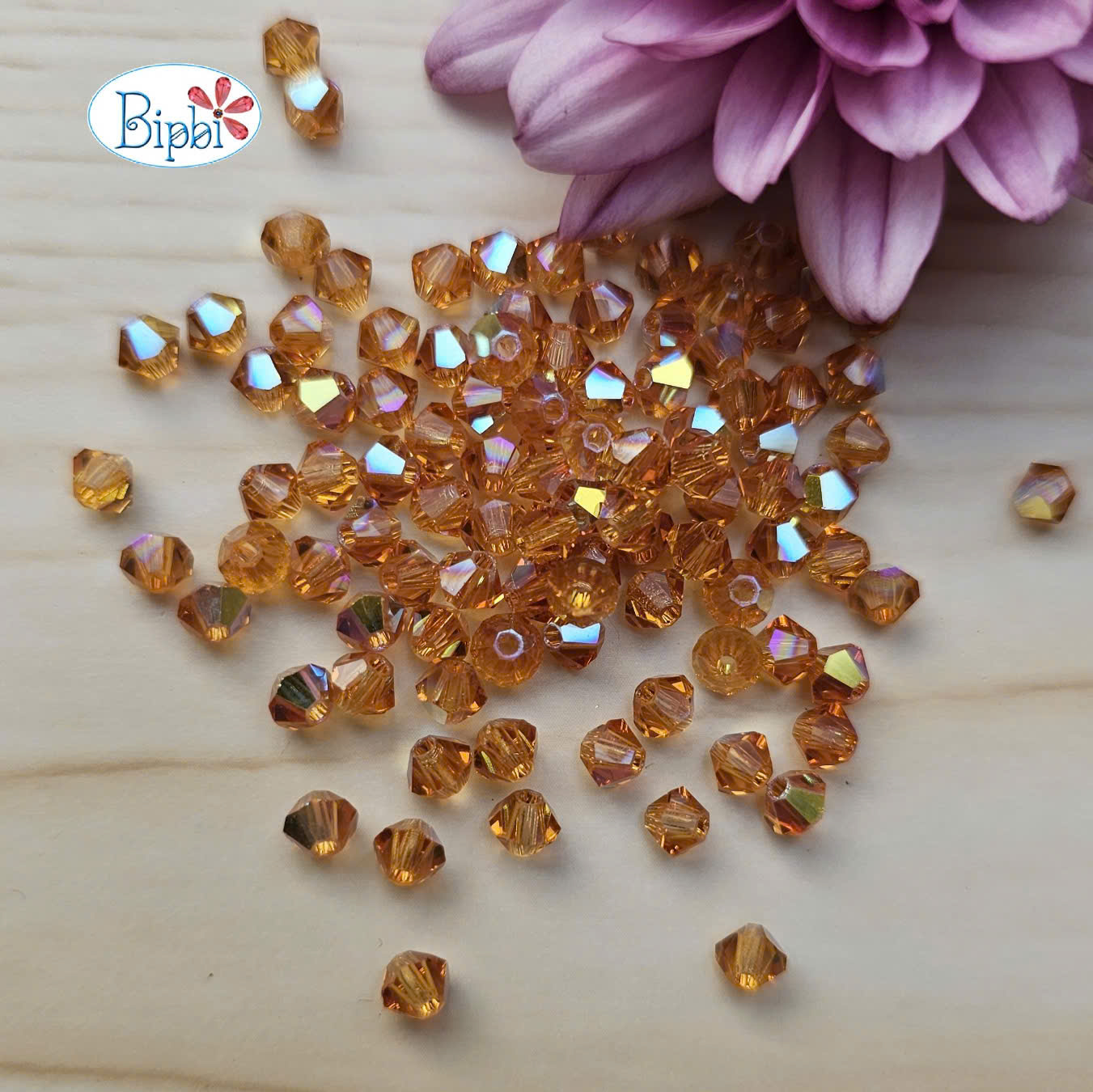 Pha lê Preciosa 4mm màu vàng đất xà cừ (topaz AB)